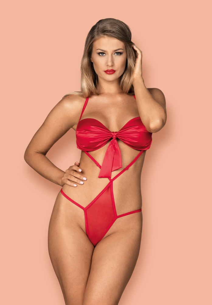 Соблазнительное боди "Obsessive Giftella" красное, S/M 