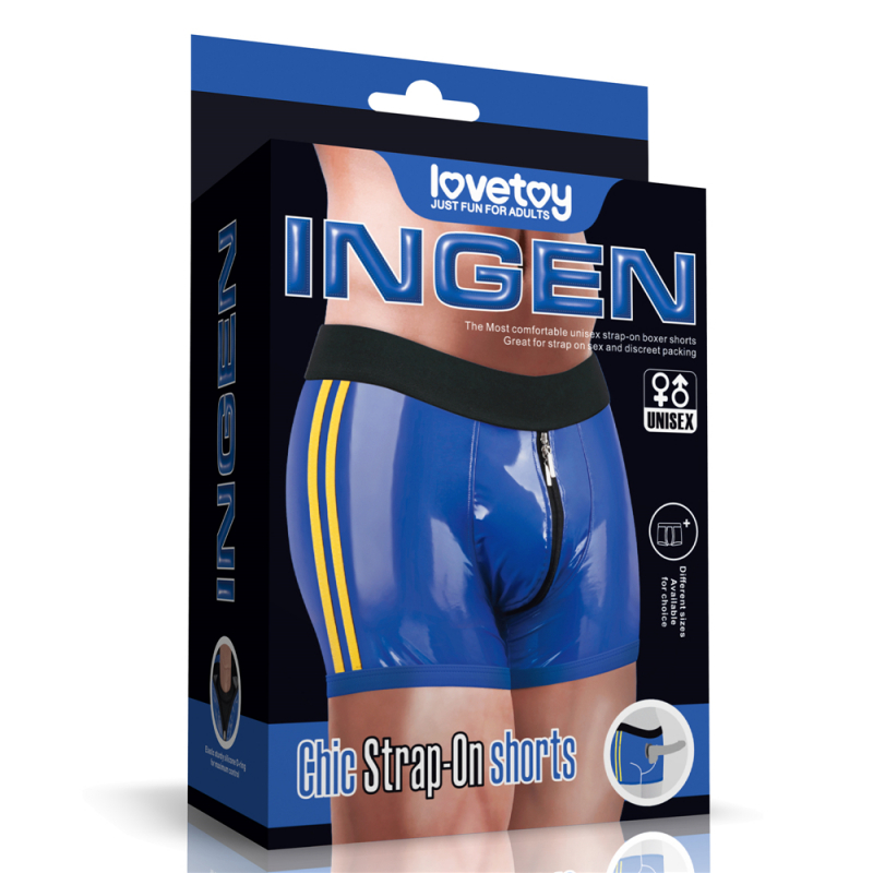 Трусики для страпона с молнией "Lovetoy Ingen" синий винил, унисекс, S/M 