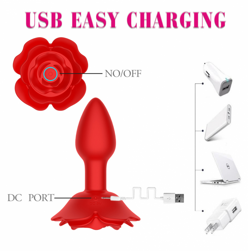 Пробка с вибрацией и ротацией "Butt Plug Flower" на дистанционном управлении, красная 
